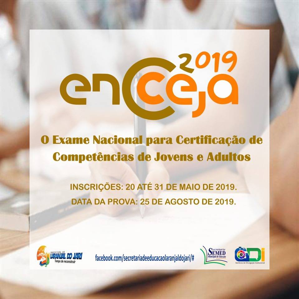 Atenção jovens e adultos! As inscrições do ENCCEJA (Exame Nacional para Certificação de Competência de Jovens e Adultos) estão abertas.